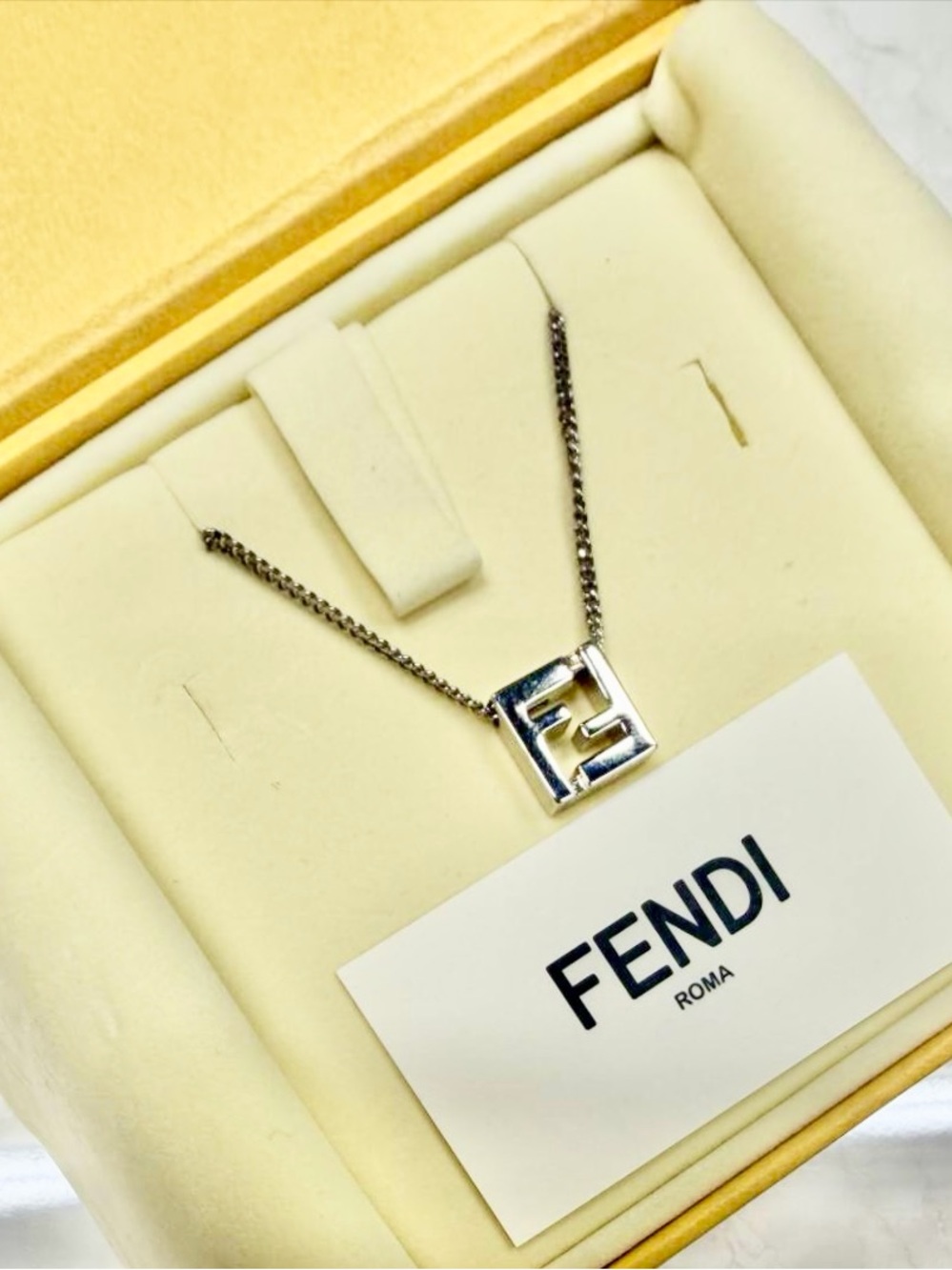 UNISEX Fendi FF Logo Silver Necklace